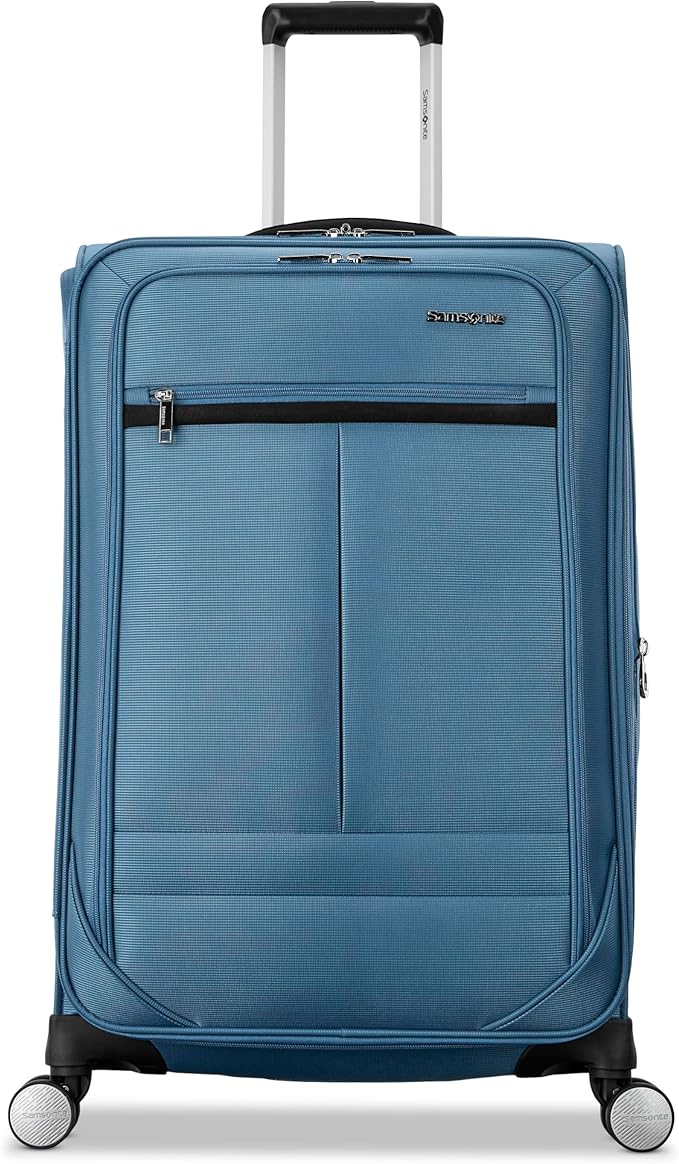 Samsonite Soft-Sided 25-Inch Lightweight Medium Checked Expandable Element Suitcase: Durable, 360° Spinner Wheels, Adjustable Telescopic Handle, 2 Front & 1 Side Pocket- Captains Blue