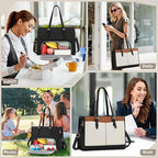 Laptop Bag for Women with Insulated Lunch Compartment 15.6 Inch Pu Leather Work Tote Computer Briefcase Bag for Office