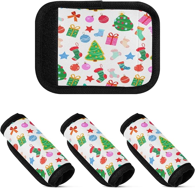 4 Pack Christmas Pattern Luggage Handle Wrap, Detachable Luggage Tag, Neoprene Suitcase Wrap with Comfort Grip & Bright Identifier for Suitcase, Travel Bag, Sports Bag