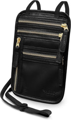 HERO Neck Wallet, RFID Blocking Vegan Leather Passport Holder Travel Pouch (Black)