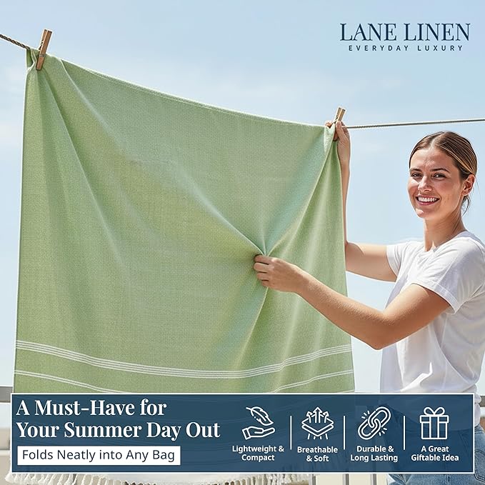 LANE LINEN Beach Blanket Sandproof – Lightweight Oversized Picnic Mat with Quick-Dry Comfort & Diamond Weave Design 82"x82", Beach Accessories Must-Haves, Park Outings, Coastal Getaways – JadeLime