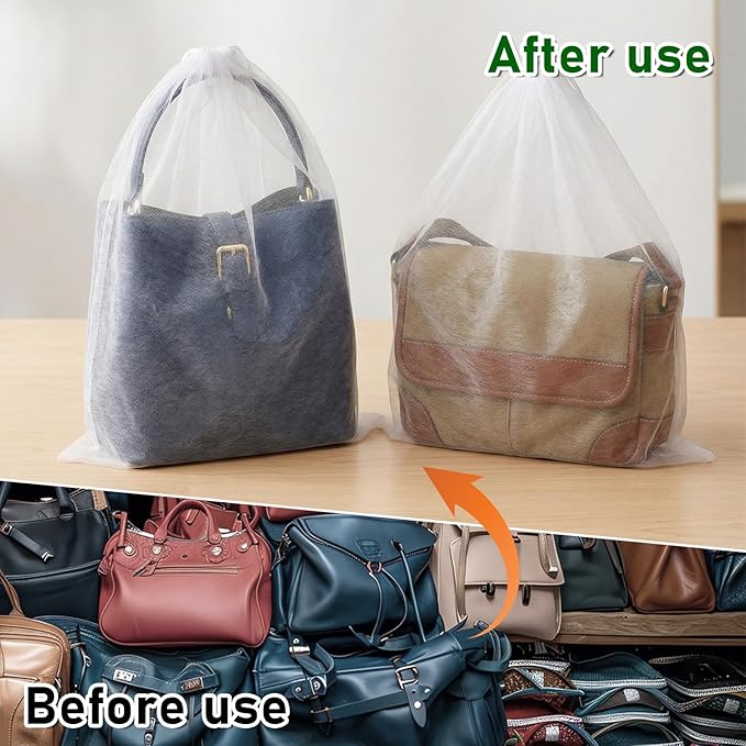 10 PCS White Non-Woven Shoe Storage Bags, Dust Bags for Purses, Travel Shoe Storage-Bag, Breathable Dust-proof Bag, Cloth Storage Pouch, Bag-Covers for Purse, Shoes (2 Sizes)