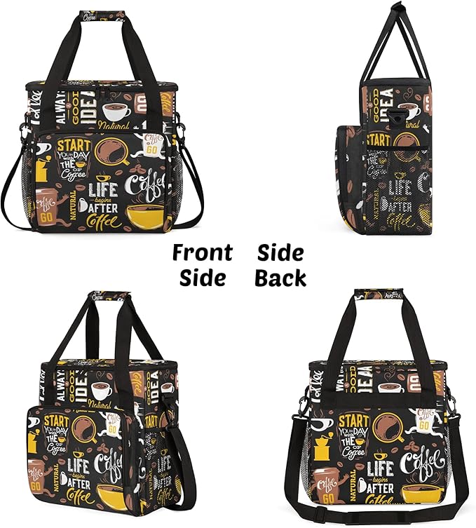 Start Your Day with Coffee Travel Bag Compatible with Keurig K-Mini, Single Serve Coffee Brewer Carrying Case Compatible for K-Mini Plus with Multiple Pockets for K-Cup Pods (Bag Only)