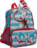 AI ACCESSORY INNOVATIONS Dr. Seuss's The Cat In The Hat Mini Backpack, 12" x 10" x 4", Kids School Bag with Thing One and Thing Two Design, White/Red/Blue
