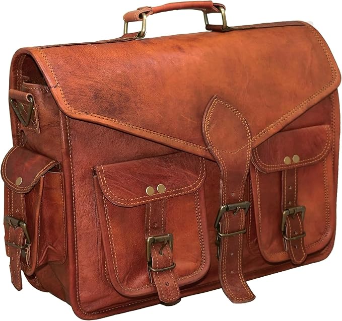 15" leather messenger bag laptop case office briefcase gift for men computer distressed shoulder bag