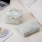 uekeboag Large Travel Quilted Makeup Bag for Women, Floral Cotton Cosmetic Bag, Coquette Aesthetic Floral Toiletry Organizer Bag