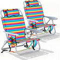 2 Pack Lightweight Portable Camping Beach Chair for Adult, Outdoor Lay Flat Folding Beach Chairs with 5 Position, Backpack Beach Chair with Towel Bar, Zipper Pouch, Cup Holder, Rainbow Striped