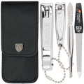 3 Swords Germany - Brand Quality 4 Piece Manicure Pedicure Grooming kit Set for Professional Finger & Toe Nail Care Tweezers File Clipper Fashion Leather case in Gift Box, Made by 3 Swords (77211)