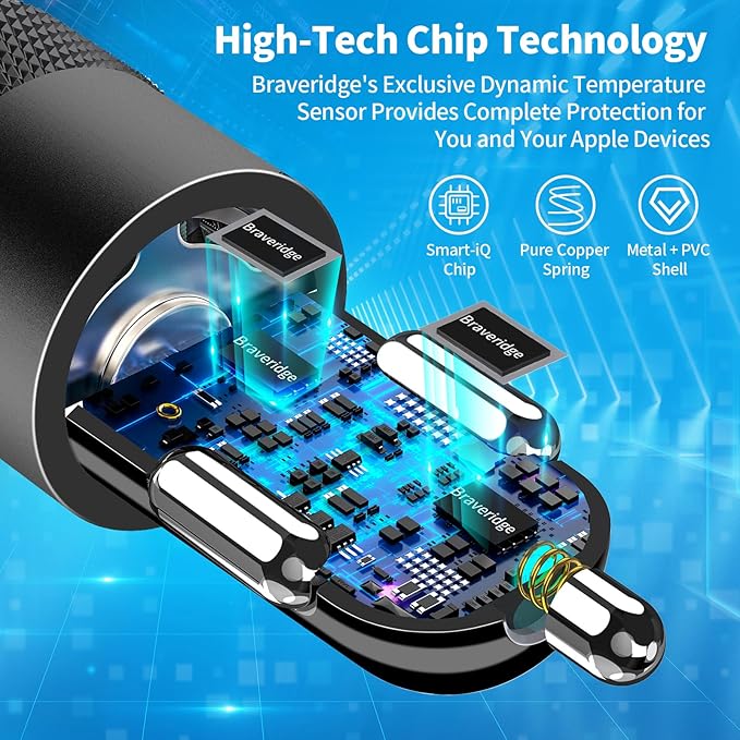 [Apple MFi Certified] iPhone Fast Car Charger, Braveridge 2Pack 4.8A Dual USB Car Power Cigarette Lighter USB Car Carplay Charger with Lightning Braided Cable for iPhone 14 13 12 11 Pro XS XR X 8 iPad