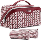 BOYATU Travel Makeup Bag Cosmetic Bags for Women: Large Capacity 3 Pcs Set Make up Bag with Compartments - Waterproof Vegan Leather Toiletry Organizer Bags with Handle (M-78Red)