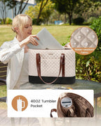 LOVEVOOK Laptop Bag for Women, Work Tote Computer Bag With Large Cup Holder, Lightweight Large Laptop Briefcase, Beige-Brown-Black, 17.3 Inch
