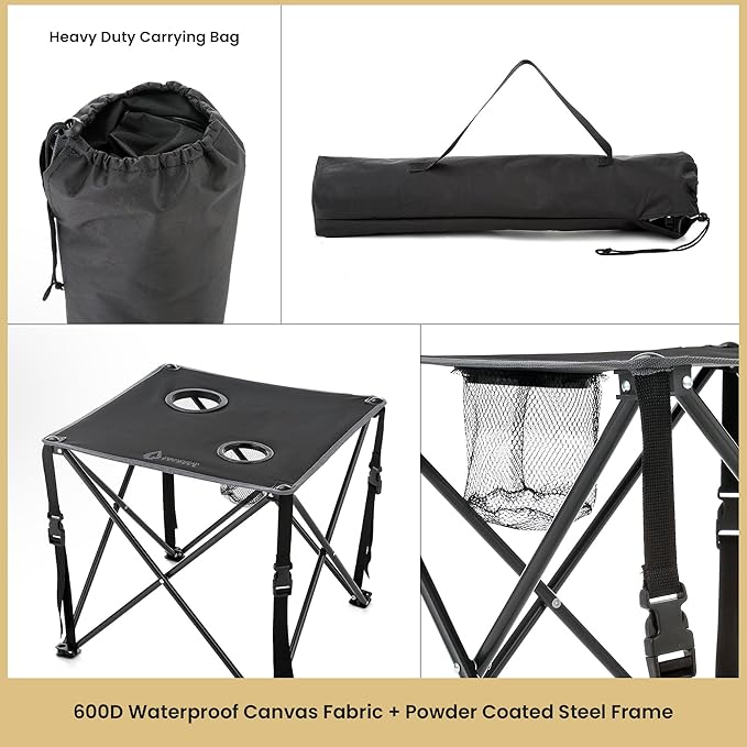 ARROWHEAD OUTDOOR 2-Pack 26” (66cm) Heavy-Duty Portable Camping Folding Table, 2 Cup Holders, Compact, Square, Carrying Case Included, Steel Frame, High-Grade 600D Canvas
