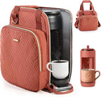 BAGSPRITE Coffee Maker Travel Bag Compatible with Keurig K-Mini Mate, Full Open Carrying Case with Quilted Padded Soft Microfiber, K--Cup Single Serve Coffee Maker Bag with Pod Organizer, Mug Pockets