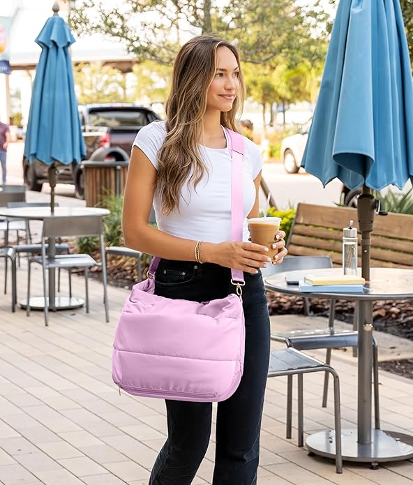Puffer Tote Bag for Women, Lightweight Puffy Tote with Compartments, Shoulder Bag Crossbody Bags for Women Travel, Work, Gym