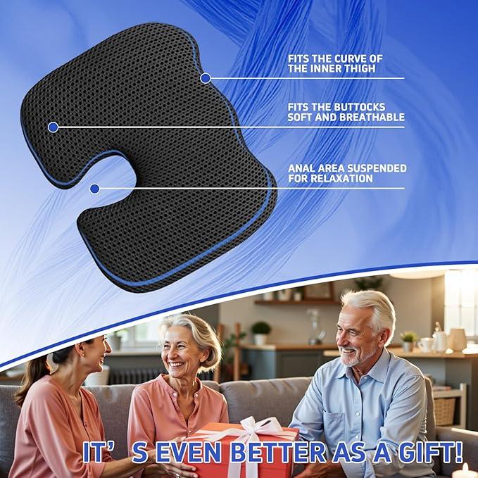 Gooo&Ma Office Chair Cushion - Air Fiber Seat Cushion for Tailbone Pain Relief, Breathable Cooling U-Shape Desk Chair Pad for Car & Gaming, Ergonomic Memory Foam Alternative Washable(Black)