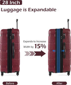 Coolife Luggage Set 3 Piece Hardside PC+ABS Suitcase with TSA Lock, Expandable Large Checked Luggage, Lightweight Rolling Carry On with Spinner Wheels(20/24/28 Inch, Radiant Pink)