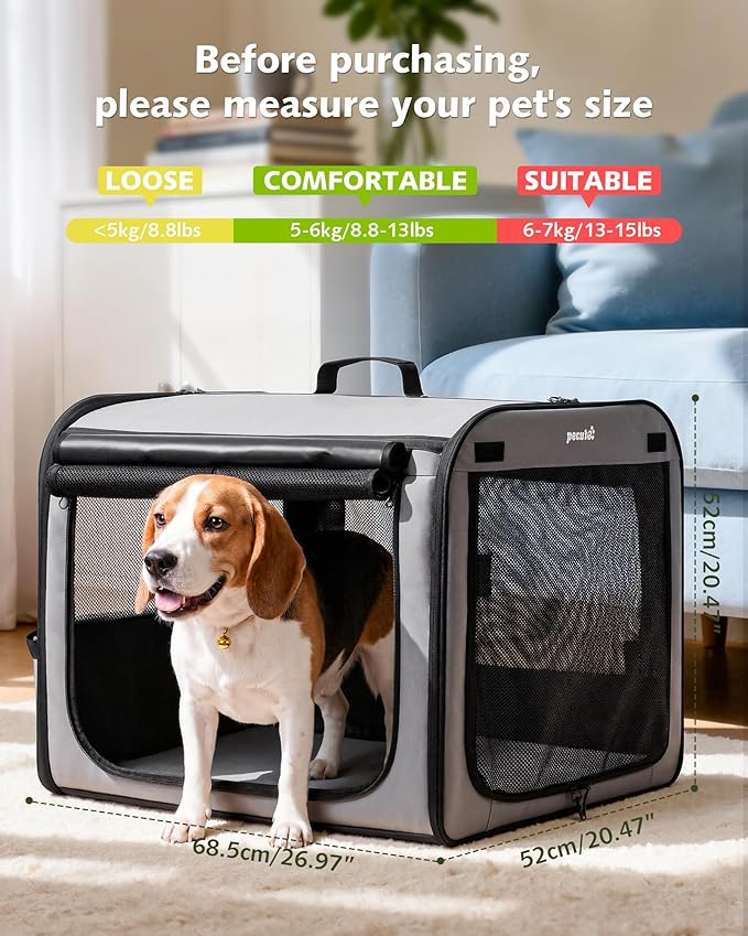 Large Dog Car Carrier Light Weight, 27×20.5×20.5ins Dog Carrier for Cars, Portable Dog Car Crate with Breathable Windows, Stable Pet Carrier for Both Indoor and Outdoor Use, Pet Travel Crate Gray