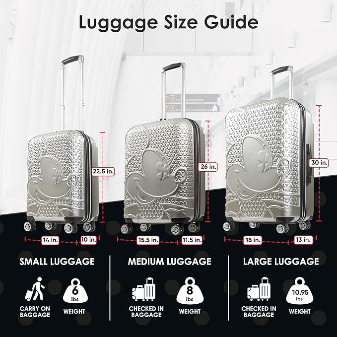 FUL Disney Mickey Mouse 30 Inch Rolling Luggage, Hardshell Suitcase with Spinner Wheels, Silver