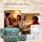 BOYATU Travel Makeup Bag Organizer Cosmetic Bag: 3 Pcs Set Make up Bags for Women with Handle - Waterproof Vegan Leather Toiletry Bag (01-H-Green)