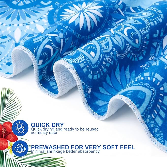 EBOOT 10 Pack Oversized Beach Towel Set Extra Large Pool Towels Microfiber Quick Dry Swim Blanket for Adult Women Men Face Hand Body Bath Travel Pool(Ocean Blue,36 x 72 Inch,Boho Ocean Style)