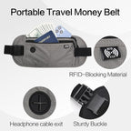TRAVELSAFE Slim RFID Blocking Money Belt for Travel - Anti-Theft Hidden Passport Holder Waist Wallet with Secure Pouch for Cash, Credit Cards & Phone Safe (B-Grey)