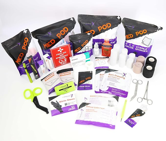 Lightning X Products Lightning X Mid-Sized First Responder EMT Bag | LXMB25 Fully Stocked Aid Kit w/ 200+ BLS Supplies - Orange