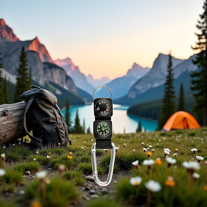 Black Carabiner Key Chain Compass Thermometer Metal Camping Outdoor Gadgets Hiking Survival to Multifunctional O0R8 Mountaineering,Electronics and Gadgets,Compasses