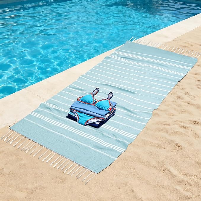 YSYJ Turkish Beach Towel 36 Pack Extra Large Beach Towels 36"x71" Soft Turkish Towel Bulk Sand Free Quick Dry Bath Towels Blanket for Adult Blue