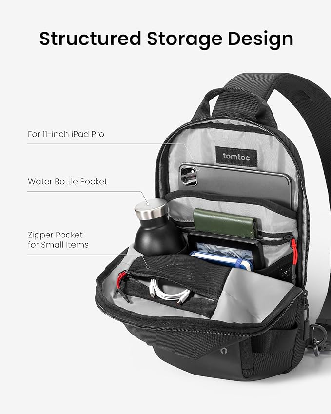 tomtoc 5L Compact Sling Backpack for Men Women, Lightweight Crossbody Shoulder Bag for 2026 11-inch iPad Air M4/M3, iPad Pro M5/M4, iPad A16, Nintendo Switch 2/Rog Xbox Ally X, EDC Daypack - XS Size