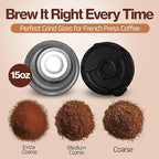15oz Double Wall Stainless Steel Insulated French Press Coffee and Tea Maker - Portable Camping Mug and Tumbler - Heat Retaining, Leak-Proof, Travel-Friendly for Office and Outdoor Adventures (Black)