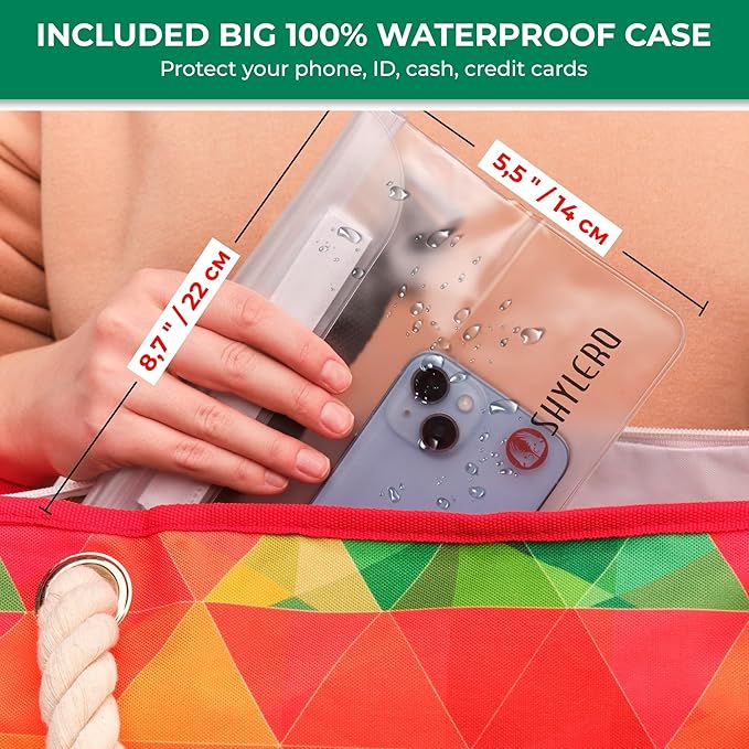 Beach Bag and Pool Bag Has Cooler Pocket, 7 Pockets Total, Zip Top. Family Size Waterproof Beach Tote