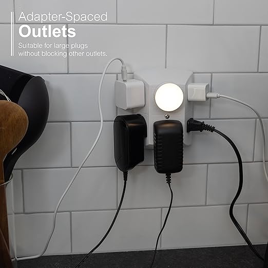 GE 6-Outlet Wall Extender White | Grounded | Spaced Outlets | UL Listed | Pack of 12