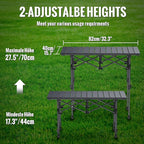 GARLLEN Folding Camping Table, 2-Height Adjustable Portable Roll-up Camping Table with Storage Net, Lightweight Aluminum Picnic Table with Carrying Bag for Cooking, BBQ, Outdoor, 32.2" L x 15.7" W