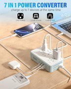 220V to 110V Voltage Converter US to Europe, 2000W Voltage Converter for European Travel with 3 AC 2 USB-C 2 USB-A Ports, and EU/UK/AU/IT European Travel Plug Adapter