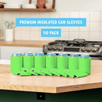 Blank Beer Can Cooler Sleeves (110-Pack) - Soft Insulated Coolies, HTV Friendly Koolies in Bulk for Cans & Bottles - Coolie Blanks for Vinyl Projects & Wedding Favors (Lime Green)