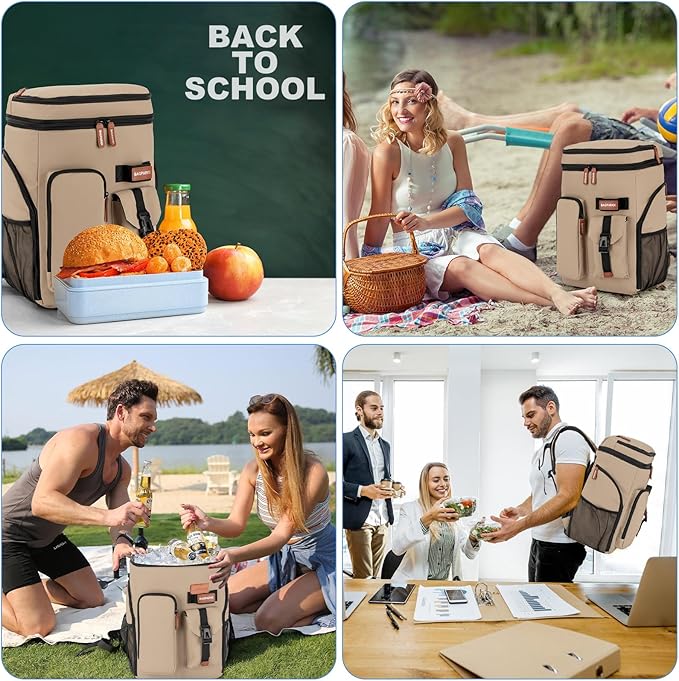 BAGPARKK Insulated Cooler Backpack,33/45 Cans Multifunctional Double Deck Leakproof Cooler Bag with Sternum Strap,Large Capacity Lightweight Travel Camping Beach Backpack