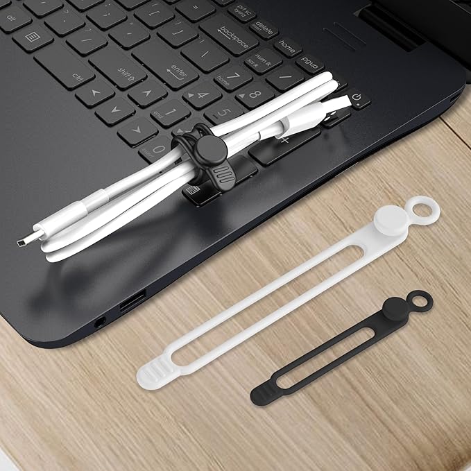 Silicone Cable Ties Cord Organizer Cable Management, 16Pcs 4.2" and 7.1" Reusable Cable Organizer Electronic Accessories for Home, Office, Kitchen, School, Travel(Black&White)