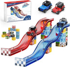 Magnetic Tiles Race Track Set, 52PCS STEM Educational Magnetic Building Blocks with 2 Race Cars, Montessori Sensory Travel Toys for Kids 3 4 5 6 7 8, Birthday for Boys & Girls