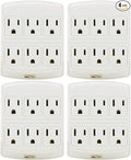 Sunlite 41408 6 Grounded Outlet Adapter, Wall Mountable, 3 Prong Outlet Extender Power Strip, Home and Office, UL Listed, Ivory 4 Pack