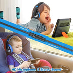 rockpapa Comfort+ Kids Headphones with Microphone, Boys Girls Student Over-Ear Headphones Wired Foldable for School Classroom Laptop PC Computer Tablet Black/Blue+Pink