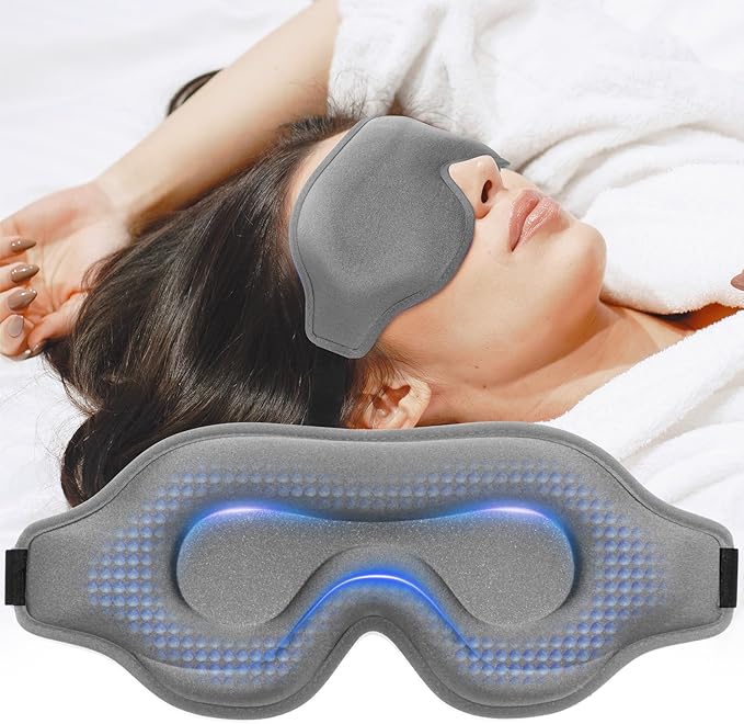 Sleep Eye Mask for Men Women, Weighted Sleeping Mask for Side Sleeper, Travel Blackout Night Blindfold Eye Shade Cover with Adjustable Strap (Silver Gray)