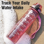 OLDLEY Water Bottle, 32oz Motivational Sports Water Bottle with Time Marker - Times to Drink - Tritan, BPA Free, Wide Mouth Leakproof,Anniversary Birthday Gifts for Men Women, Clear Red
