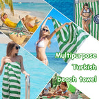 Set of 6 Turkish Beach Towel, Cotton Beach Towels, 36 x 71 Inches Turkish Towel, Sand Free, Quick Dry, Lightweight Beach Towels for Adult Green