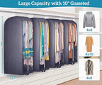 KIMBORA 10" Gusseted Clear Garment Bags for Hanging Clothes Storage, 43" Suit Bags for Closet Storage with Handles, Garment Covers for Coats, Jackets, Sweaters (4 Packs, Grey)