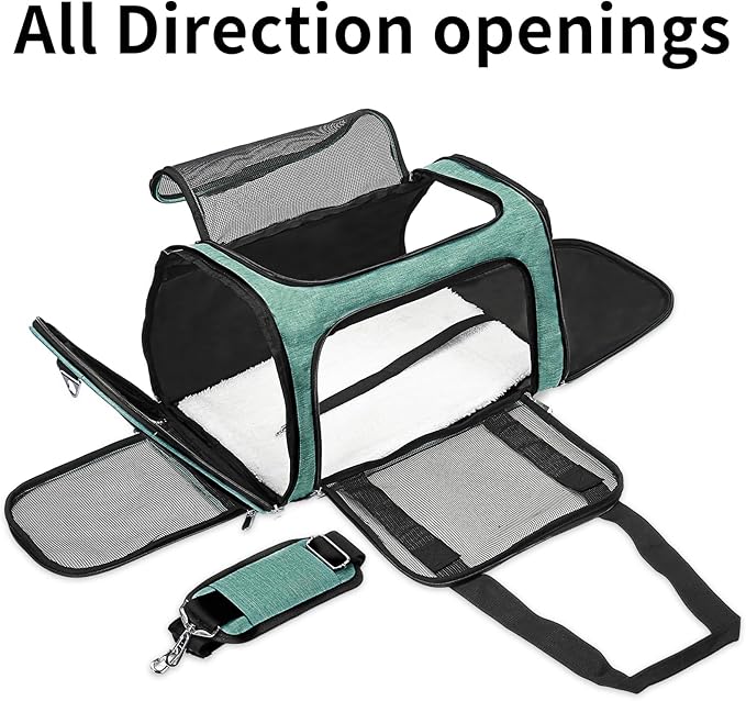 Soft-Sided Cat/Dog/Pet Carrier, Collapsible Pets Travel Carriers for Big Cats/Small Dogs with Shoulder Strap & Removable Mat, Mesh Puppy Carry Bag, Up to 25 Lbs (Turquoise)