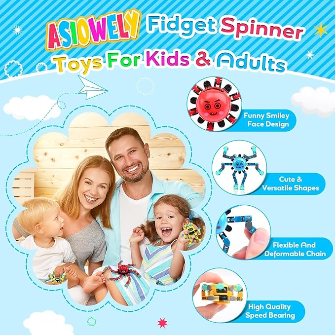 Transformable Fidget Spinner Toys for Kids and Adults,8 Pcs Sensory Toy for Boys Girl ADHD Stress Relief Toys,Fingertip Gyros Travel Toy Party Favors for Teens Birthdays Gifts Easter Present