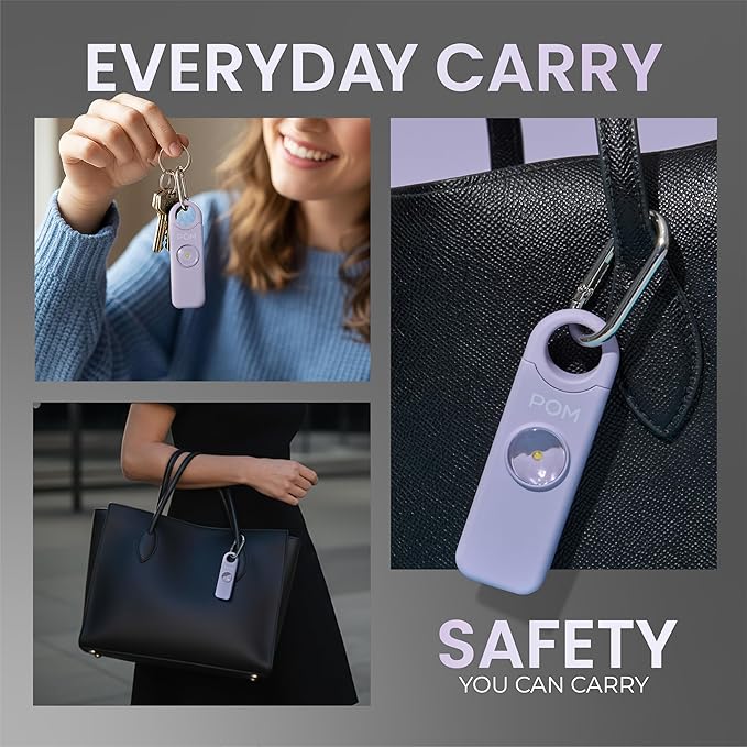 POM Personal Safety Alarm for Women – 130dB Loud Emergency Siren, USB-C Rechargeable with Bright LED Flashlight, Portable Keychain Design for Self Defense, Purse, Backpack & Travel (Lavender)