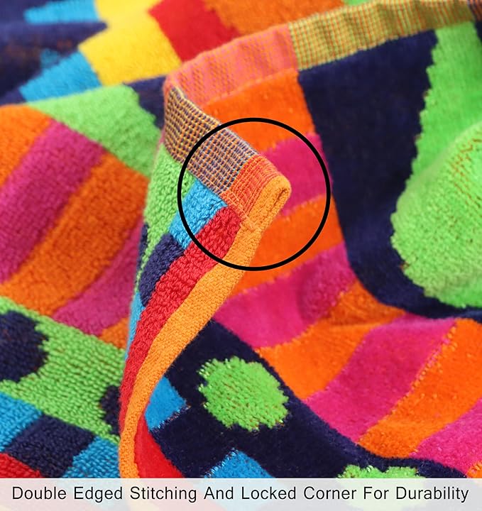 COTTON CRAFT Oversized Beach Towel - 2 Pack XL 39 x 68 inches Big & Huge Beach Blanket Towel - 100% Cotton Jacquard Velour - Super Soft Luxury - Pool Picnic Bath - Cozumel Red Blue Yellow