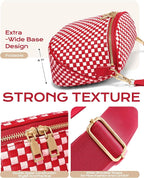 Trendy Woven Checkered Crossbody Bum Bag for Women，PU Leather Checkered Purse Fanny Packs Belt Bag (Woven Bum Bag - Red White)
