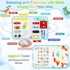 Esjay Toddler Busy Board Montessori Toys for Boys Girls, Sensory Book Educational Activities for Learning Fine Motor Skills, Birthday Gifts for Toddlers, Travel Toys for Airplane Car, White Dinosaur